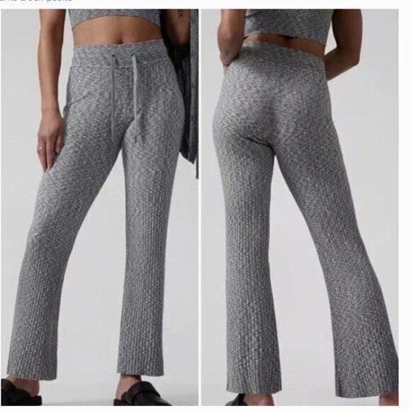 Athleta Pants - Athleta Revolve Pant Gray Heathered Ribbed Flare Leg Size M NWT